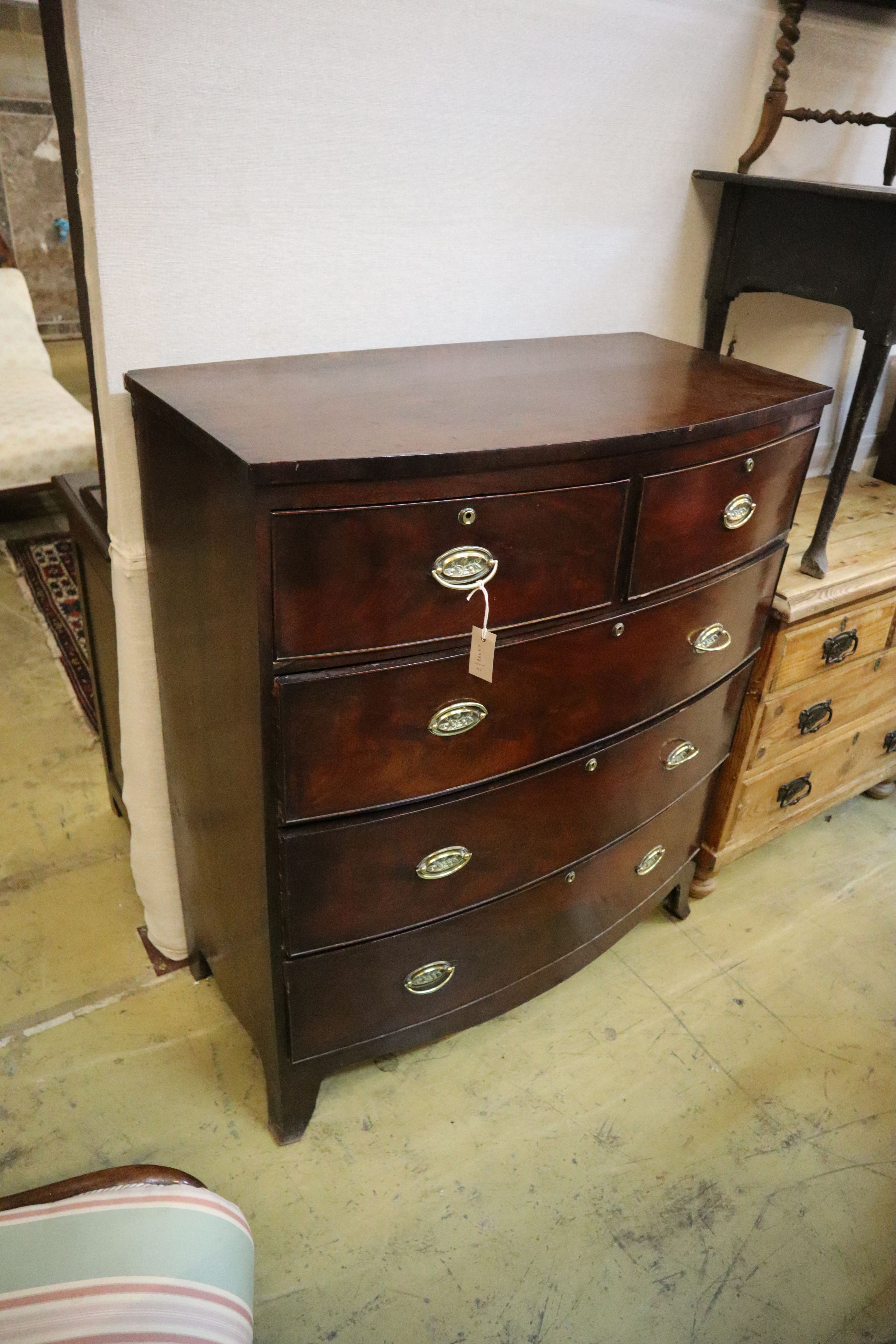 A Regency mahogany bow front chest, width 102cm, depth 52cm, height 119cm